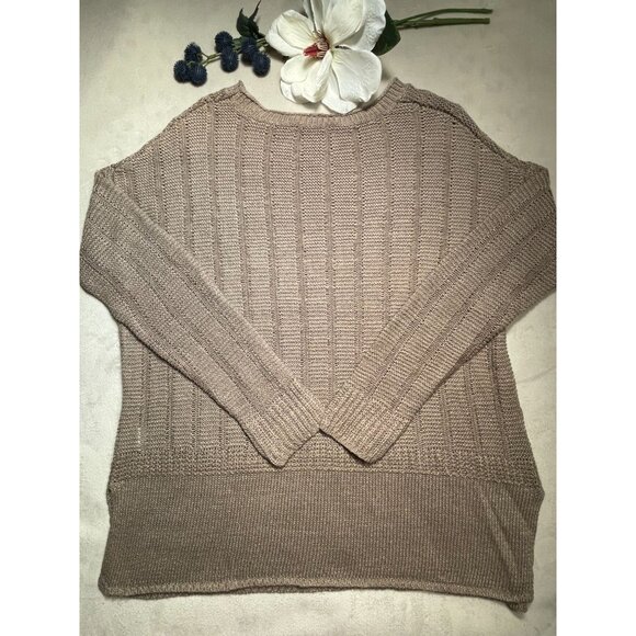 Vince Womens Taupe Sweater Size S 100% Linen Lagenlook Y2K Academia BOHO Classic - Picture 2 of 10